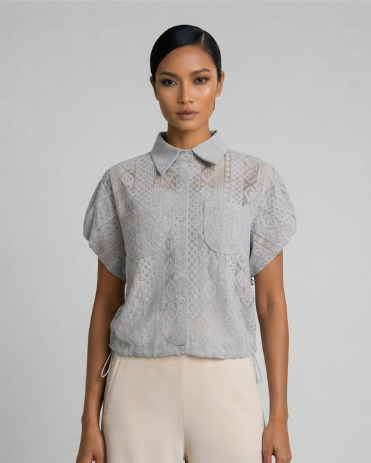 Lace Drawstring Buttondown