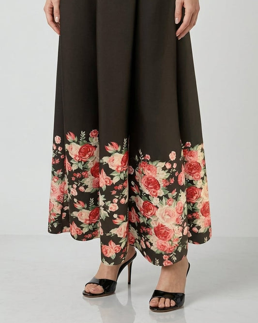 Border Floral Foam Maxi Skirt