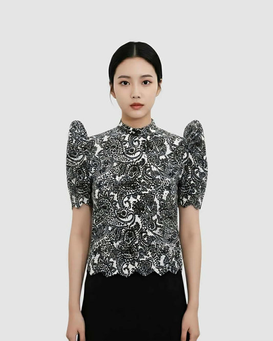 Paisley Stand Collar Terno Top