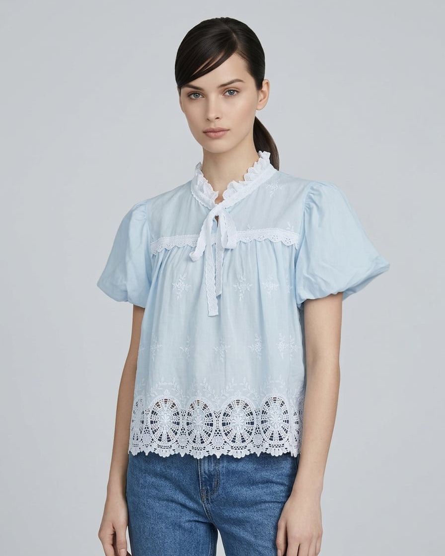 Lace Hem Puffsleeve