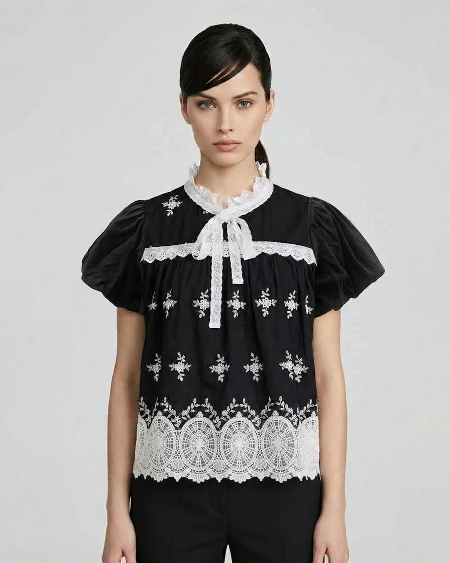 Lace Hem Puffsleeve