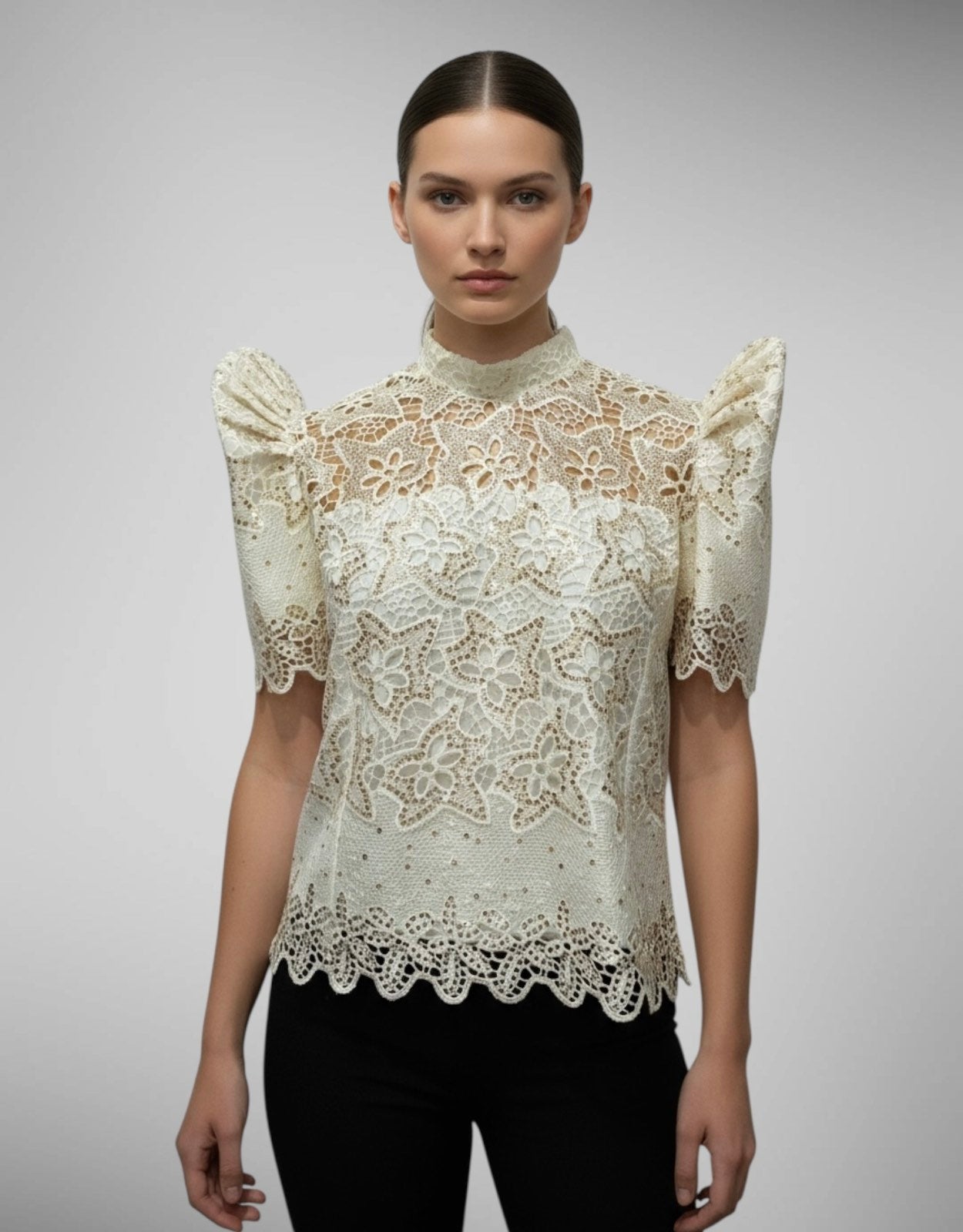 Sequined Stand Collar Terno