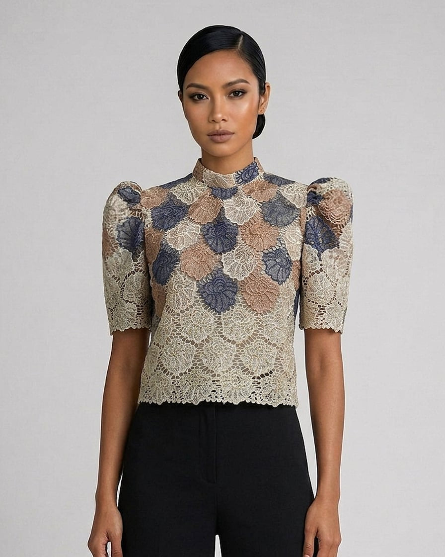 Puffsleeve Stand Collar Top